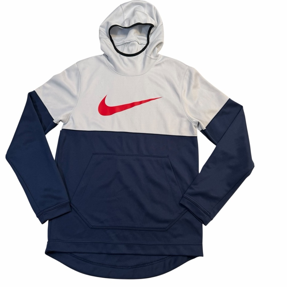 Nike Dri-FIT Dry Basketball Hoodie In Blue and White with Red Swoosh Logo Small